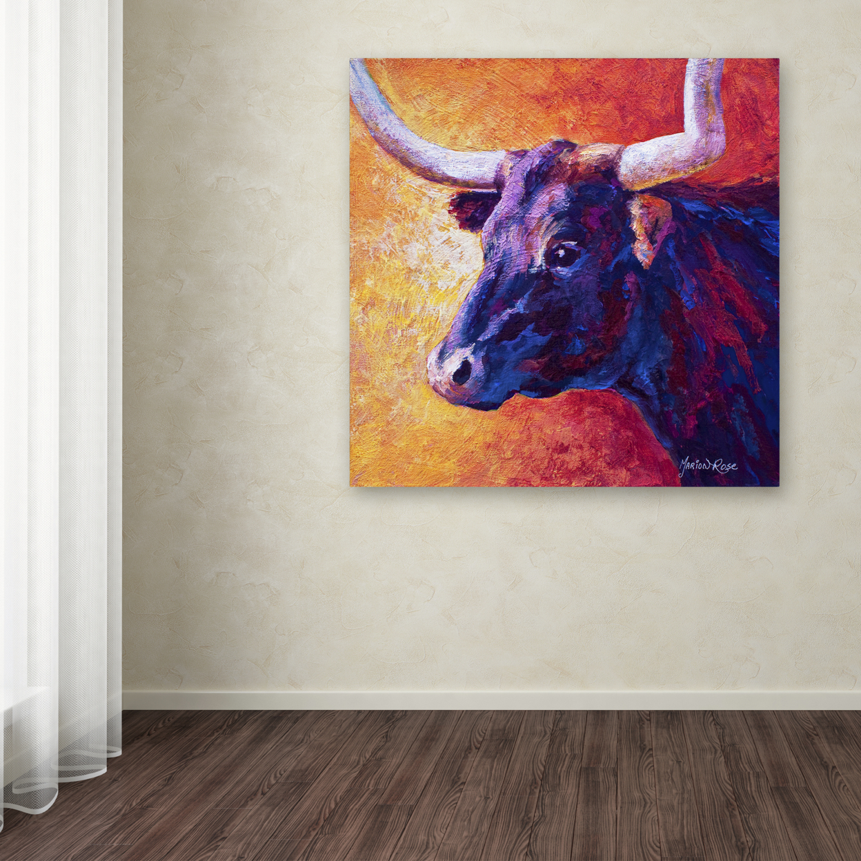 Marion Rose 'Violet Cow' Ready To Hang Canvas Art 14 X 14 Inches Made In USA