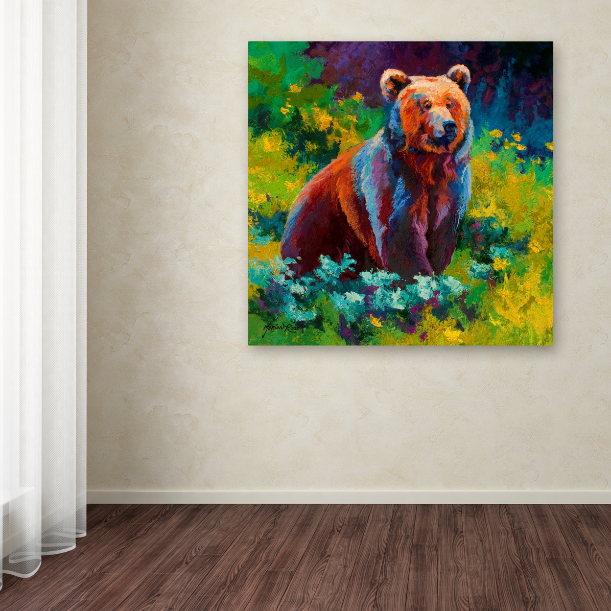 Marion Rose 'Wildflower Grizz' Ready To Hang Canvas Art 14 X 14 Inches Made In USA