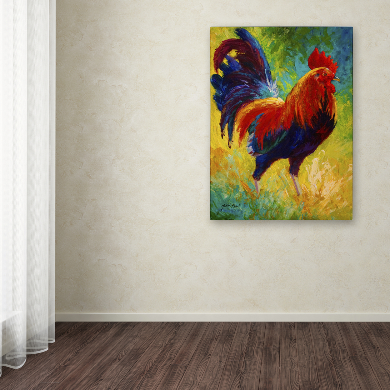 Marion Rose 'Hot Shot Rooster' Ready To Hang Canvas Art 14 X 19 Inches Made In USA