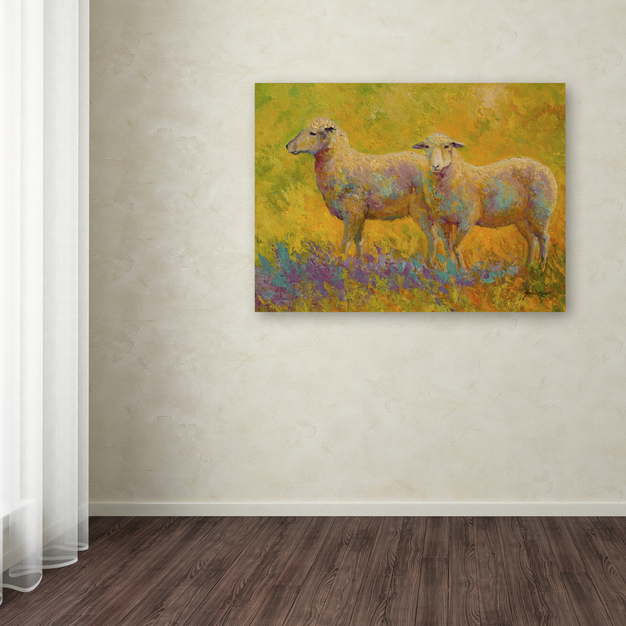 Marion Rose 'Warm Glow Sheep Pair' Ready To Hang Canvas Art 14 X 19 Inches Made In USA