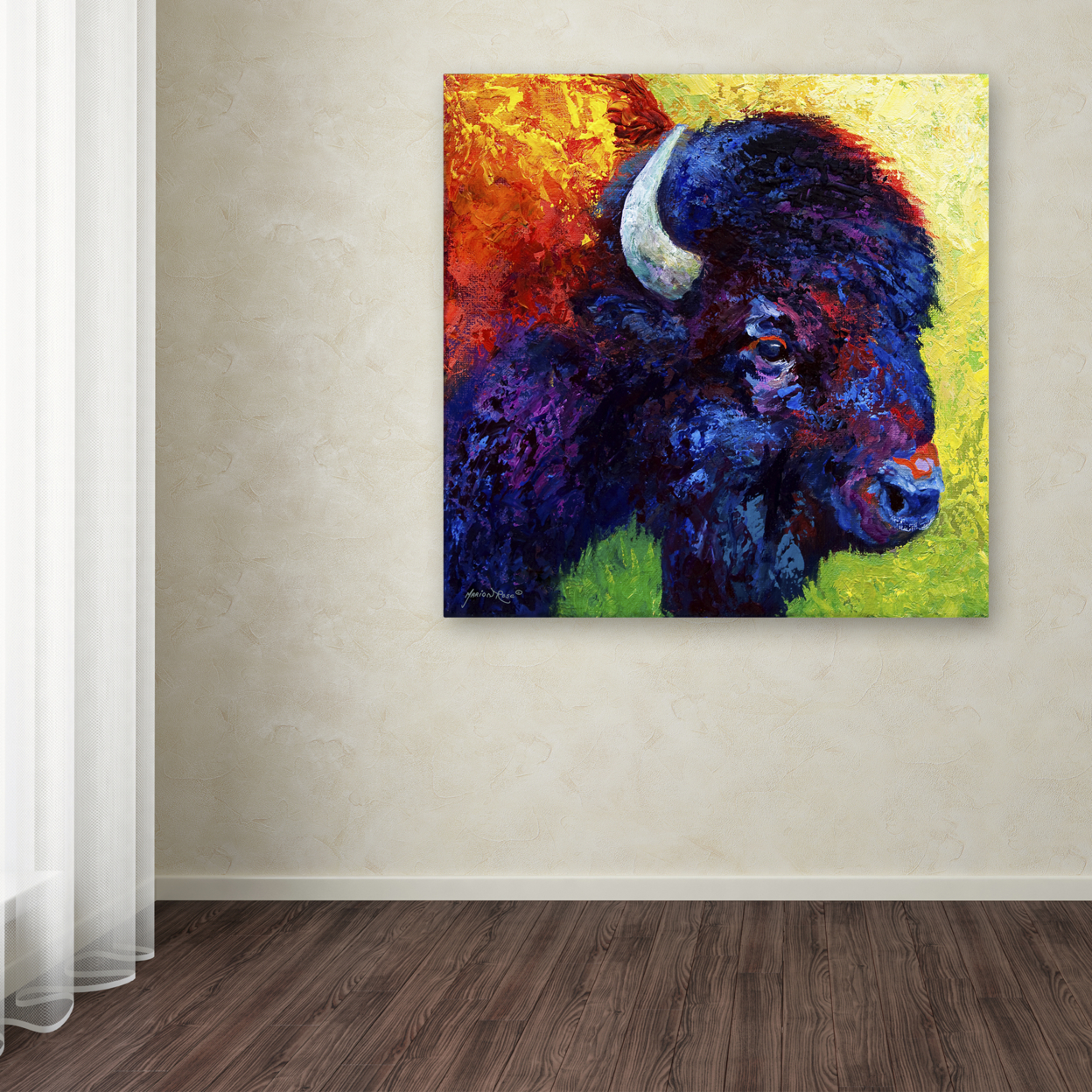 Marion Rose 'Bison Head III' Ready To Hang Canvas Art 18 X 18 Inches Made In USA