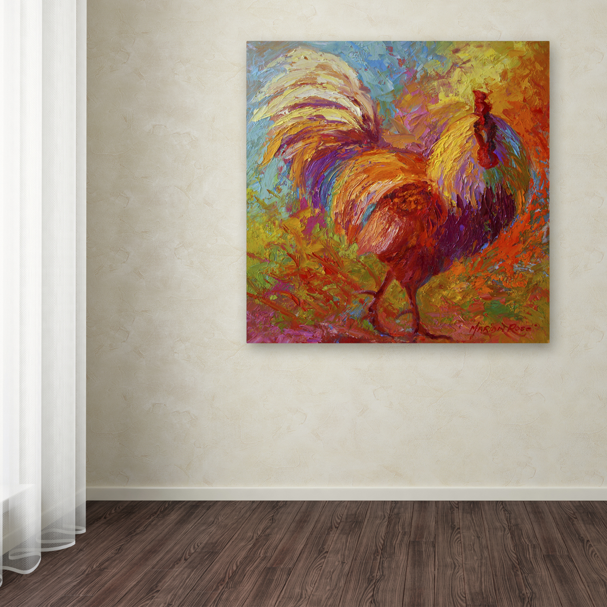 Marion Rose 'Rooster 6' Ready To Hang Canvas Art 18 X 18 Inches Made In USA