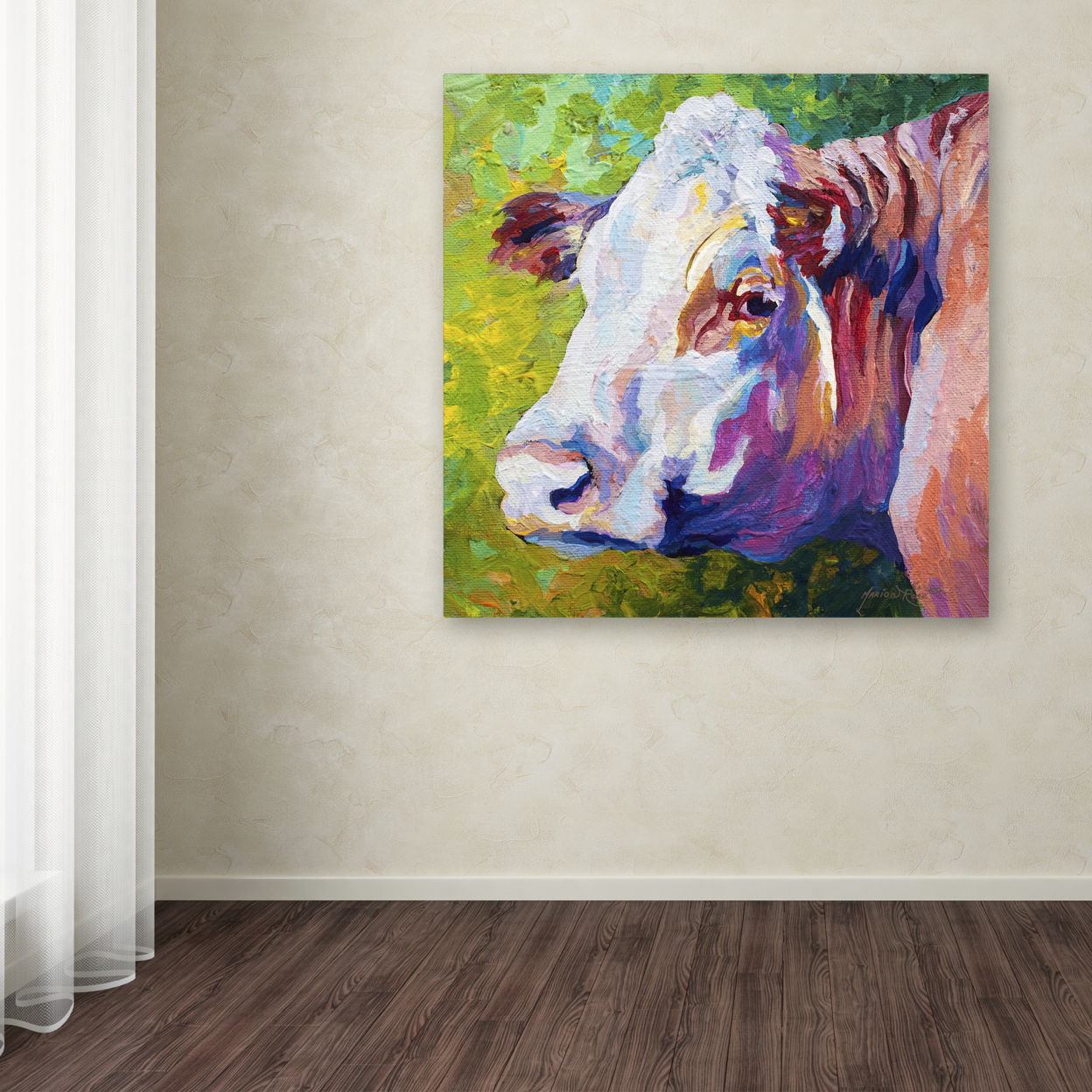 Marion Rose 'White Face Cow' Ready To Hang Canvas Art 18 X 18 Inches Made In USA