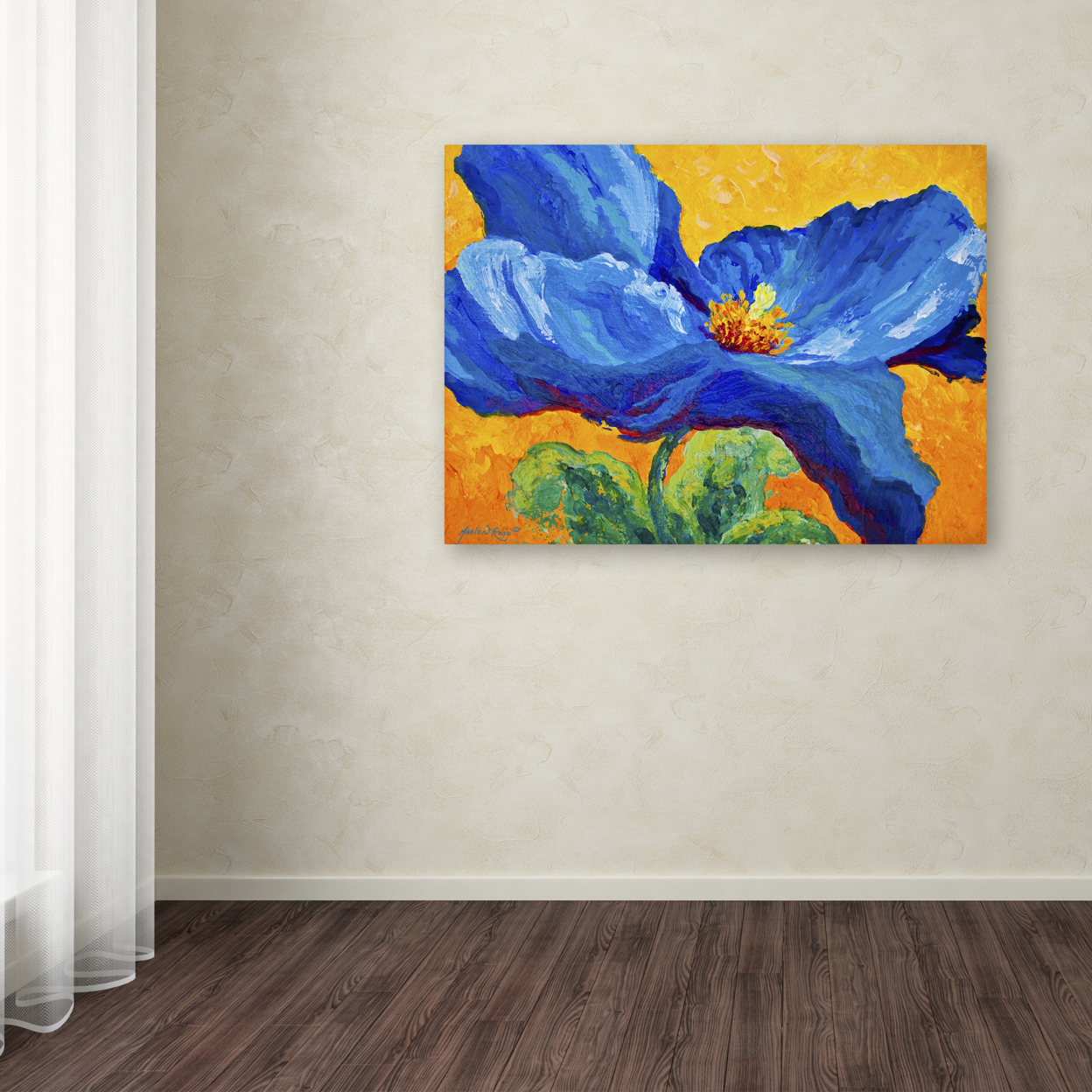 Marion Rose 'Blue Poppy 2' Ready To Hang Canvas Art 18 X 24 Inches Made In USA