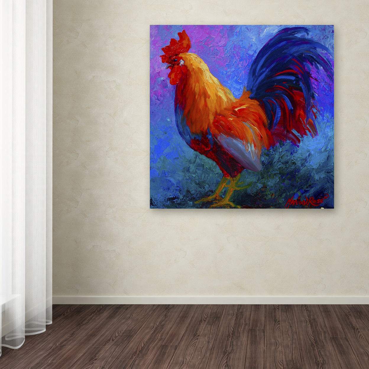 Marion Rose 'Rooster Bob 1' Ready To Hang Canvas Art 24 X 24 Inches Made In USA
