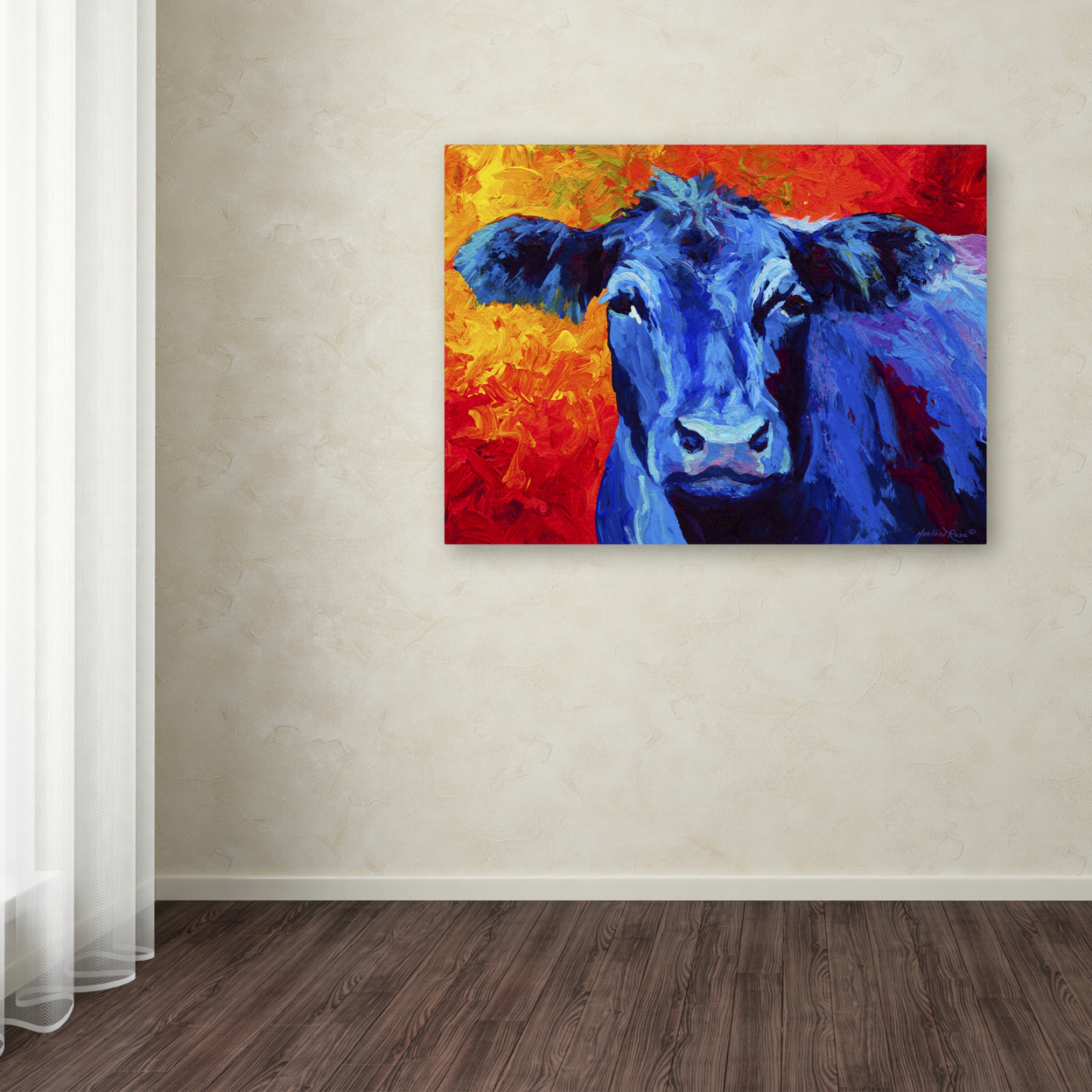 Marion Rose 'Blue Cow' Ready To Hang Canvas Art 24 X 32 Inches Made In USA
