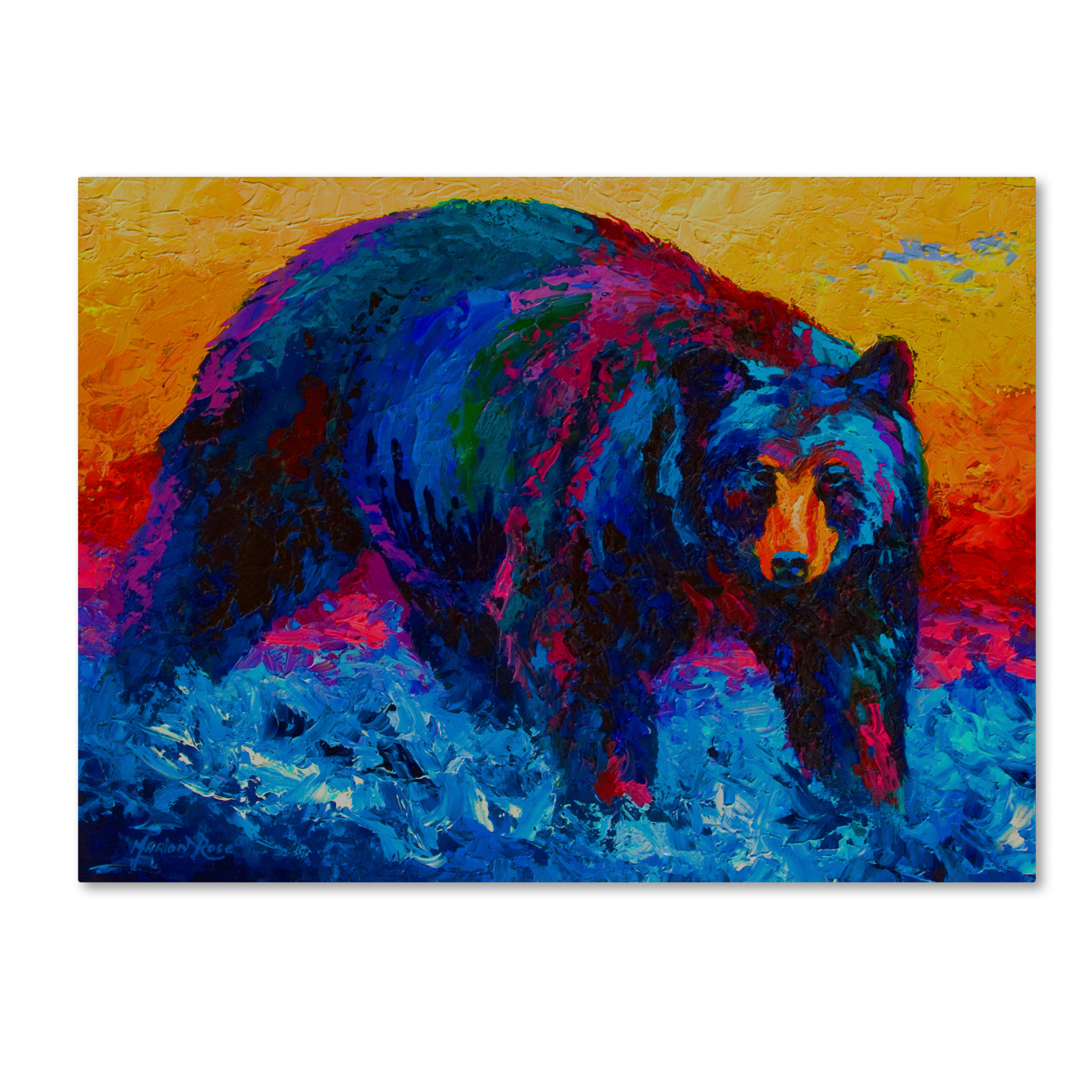 Marion Rose 'Scouting Fish Black Bear' Ready To Hang Canvas Art 35 X 47 Inches Made In USA