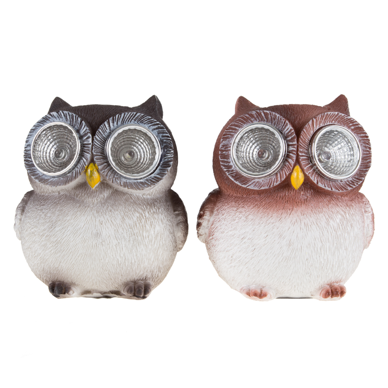 Set Of 2 Baby Owl Solar Lights For Garden, Yard Decor Flower Bed Window Sill 3.25 Inches High