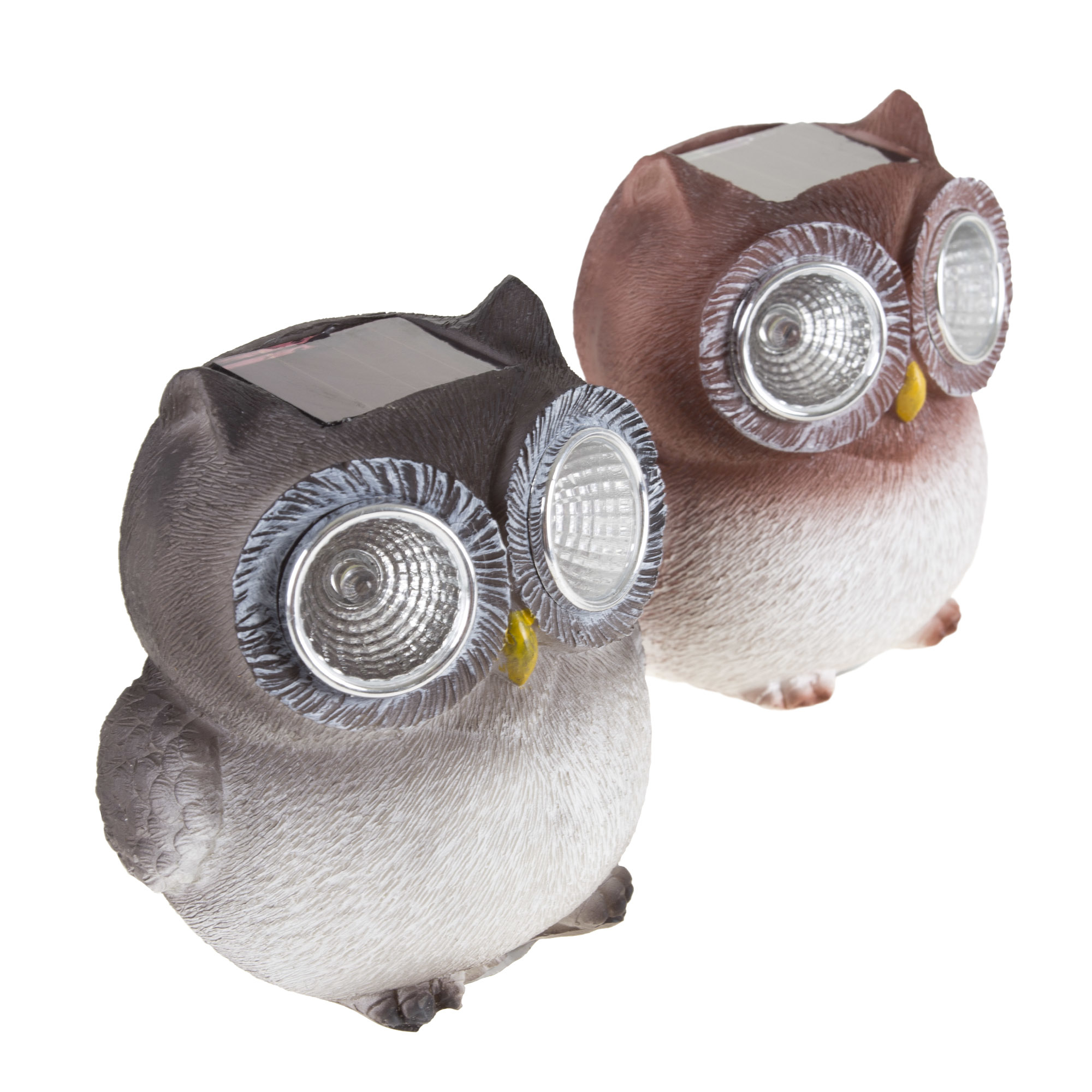 Set Of 2 Baby Owl Solar Lights For Garden, Yard Decor Flower Bed Window Sill 3.25 Inches High