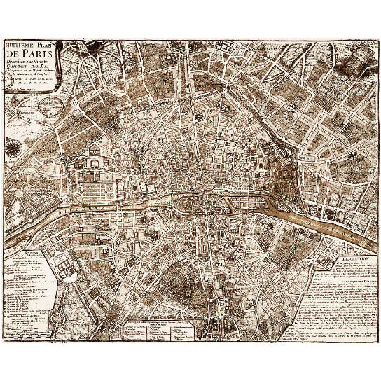 1705 Paris Map Vintage Restoration Hardware Style wall map Decor old world Map city plan of Paris France Street map Print anniversary gift - 36" x