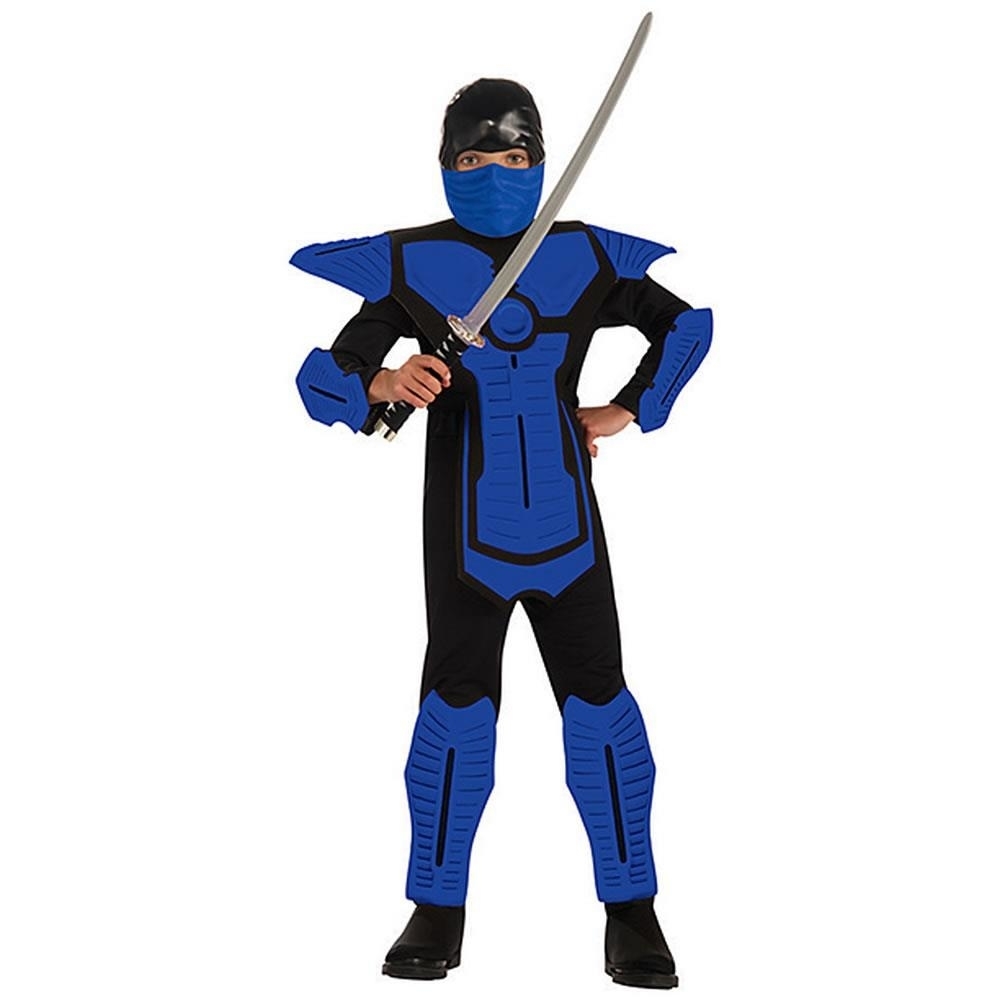 Blue Ninja Boys Size L 12/14 Costume Jumpsuit Shoulder Guards Rubie's