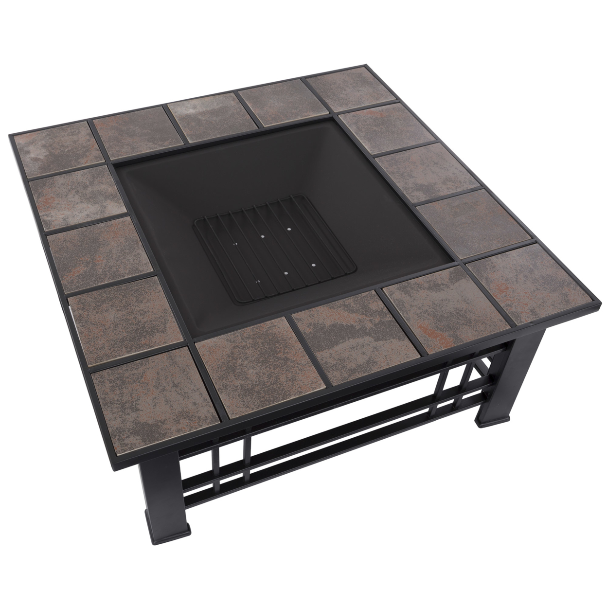 Fire Pit Set, Wood Burning Pit - Includes Spark Screen And Log Poker - Great For Outdoor And Patio, 32 Inch Tile Firepit