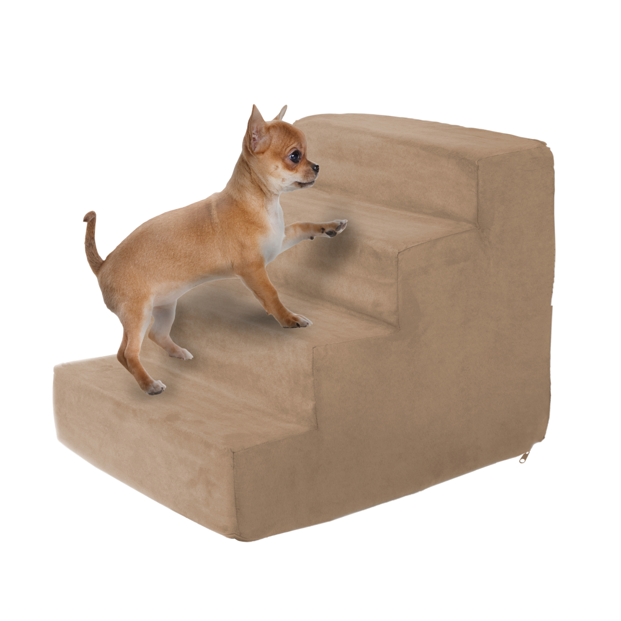 4 Steps High Density Foam Pet Stairs Removable Washable Zipper Cover 15 Inches High Small Dogs Tan