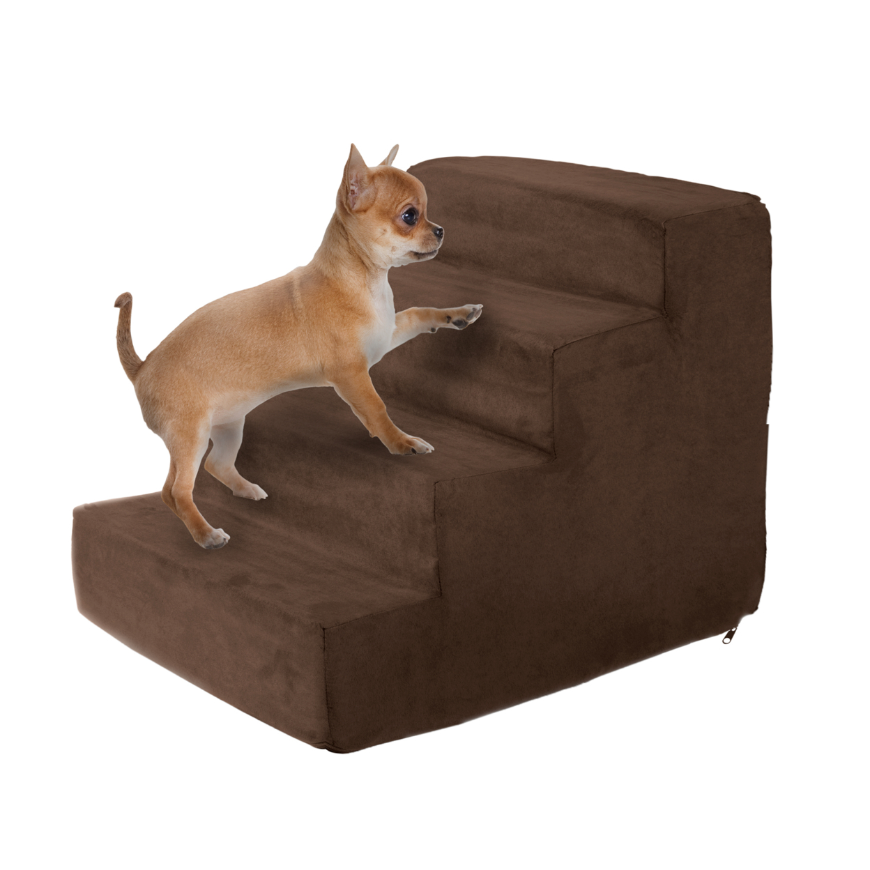 4 Steps High Density Foam Pet Stairs Removable Washable Zipper Cover 15 Inches High Small Dogs Cats Brown