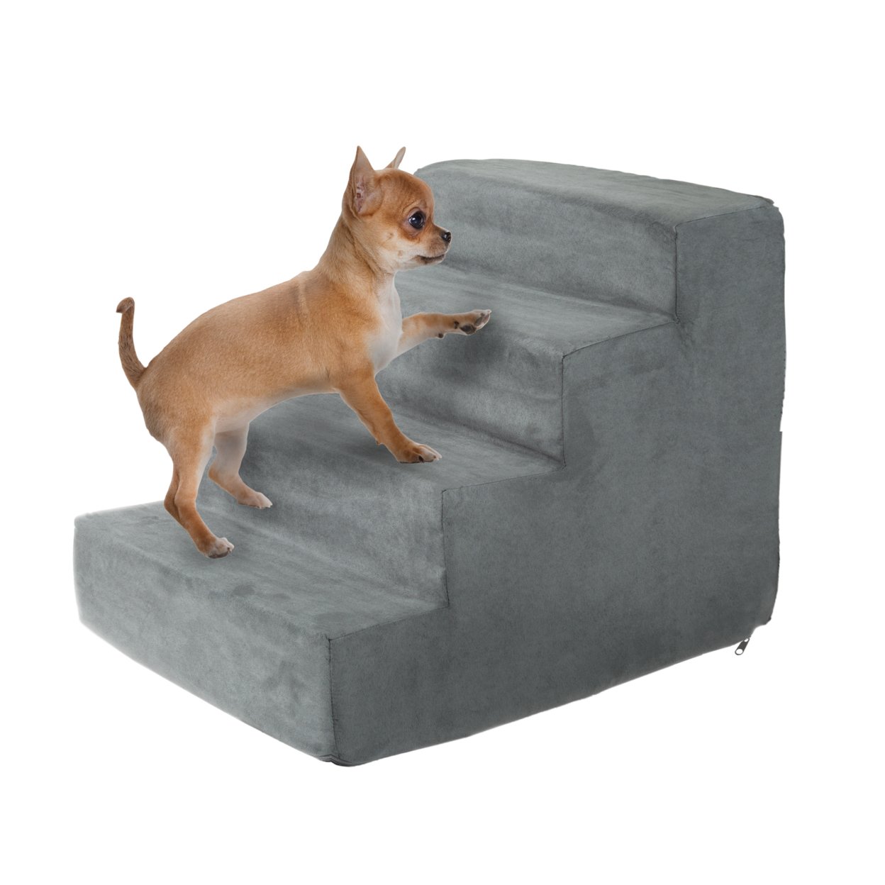 4 Steps High Density Foam Pet Stairs Removable Washable Zipper Cover 15 Inches High Small Dogs Cats Gray