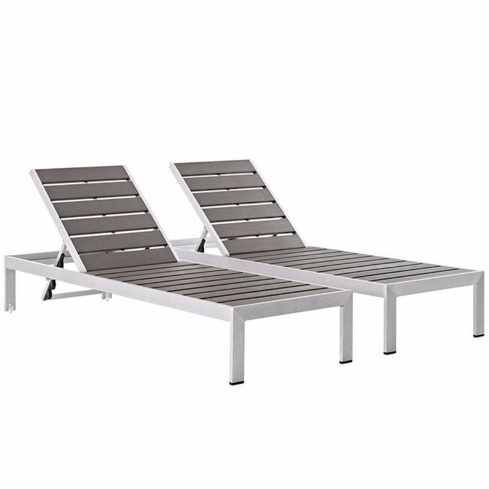 Shore Set Of 2 Outdoor Patio Aluminum Chaise, Silver Gray Size : 76Lx25Wx12H