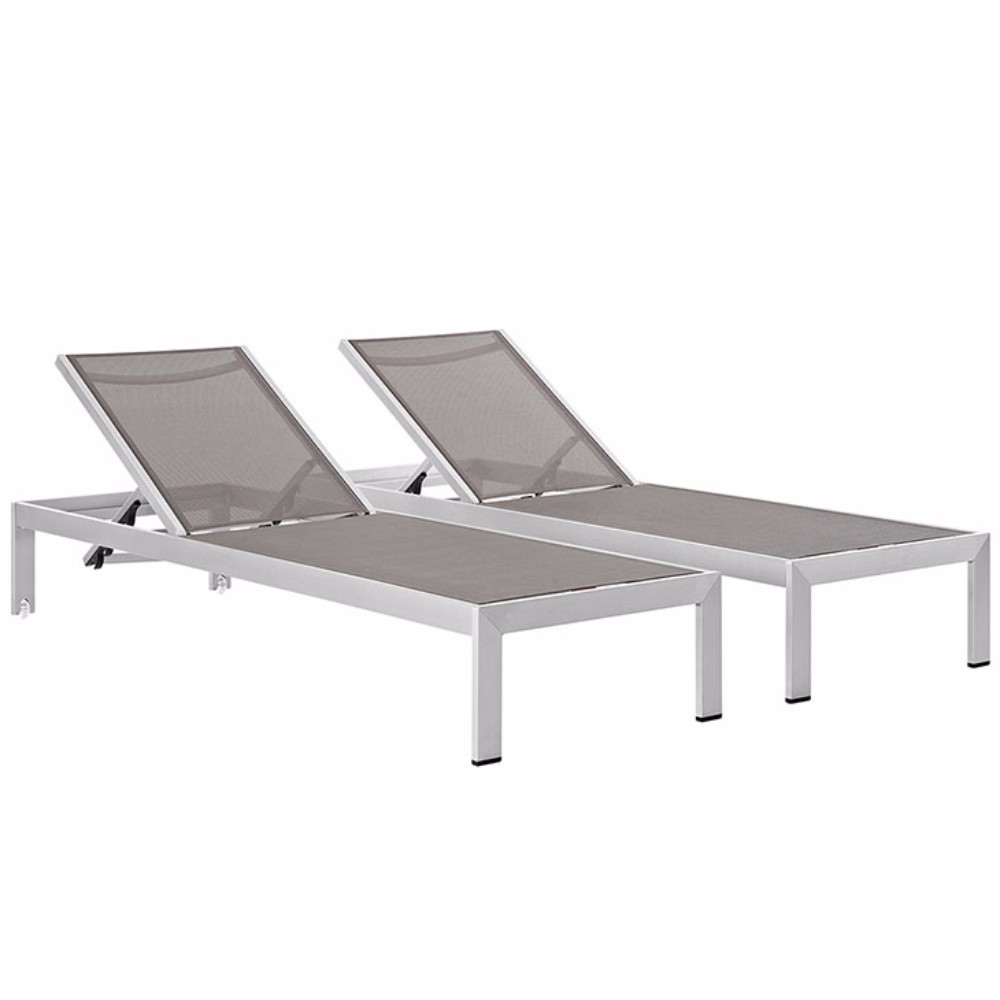 Shore Set Of 2 Outdoor Patio Aluminum Chaise , Silver Gray