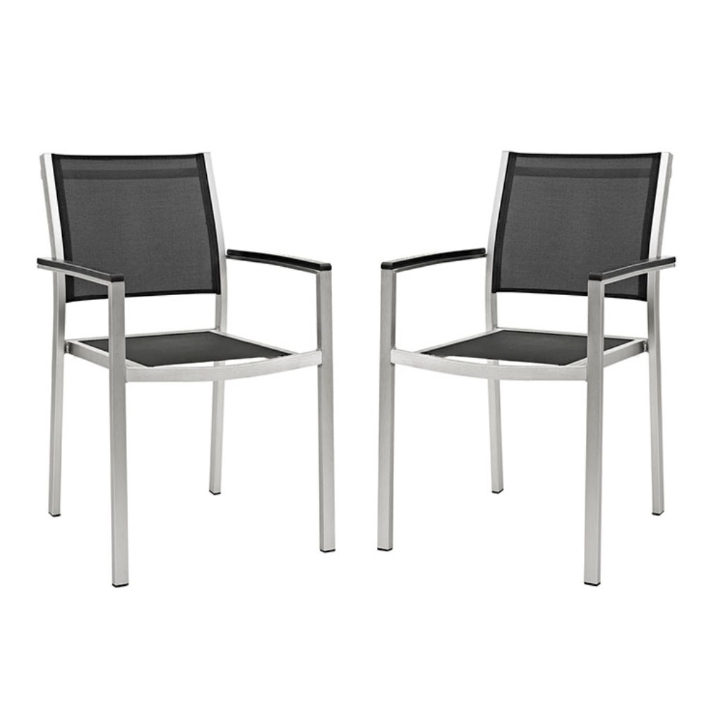 Shore Dining Chair Outdoor Patio Aluminum Set Of 2, Silver Black