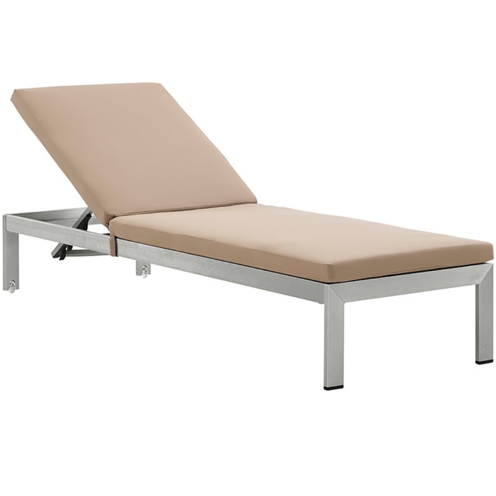 Shore Outdoor Patio Aluminum Chaise With Cushions, Silver Mocha