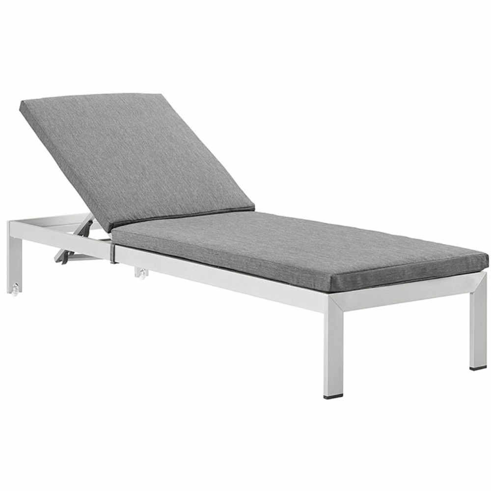 Shore Outdoor Patio Aluminum Chaise With Cushions, Silver Gray