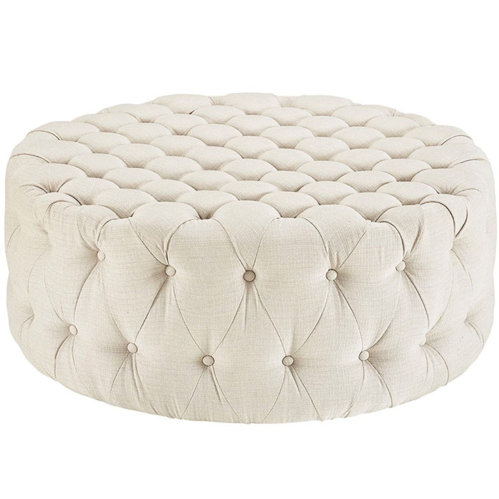 Amour Upholstered Fabric Ottoman, Beige