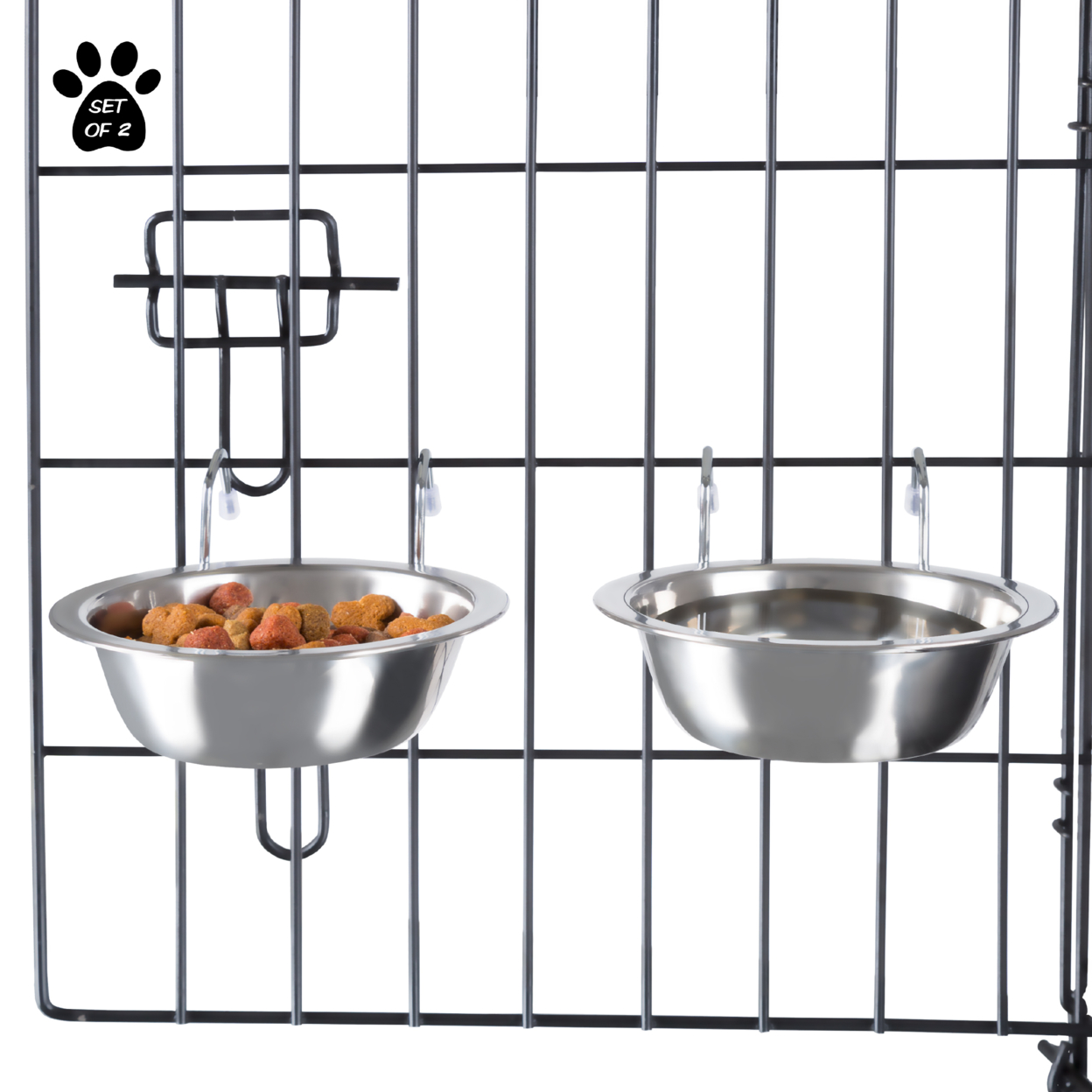 2 Stainless Steel Hanging Pet Bowls For Dogs And Cats- Cage, Kennel, And Crate Feeder Dish For Food And Water 8 OZ