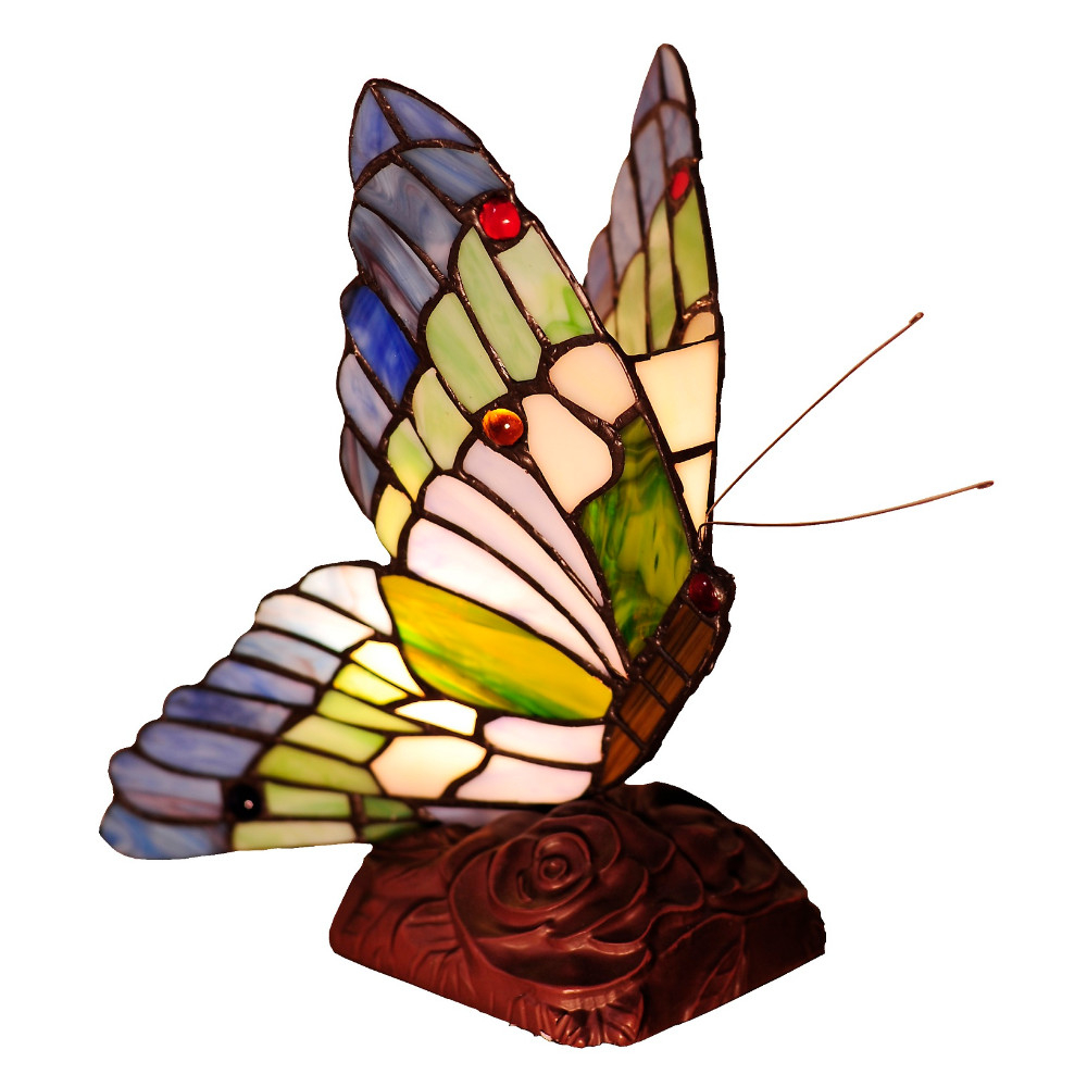 10 Inch Tiffany Style Metal Table Lamp with Butterfly Design, Multicolor