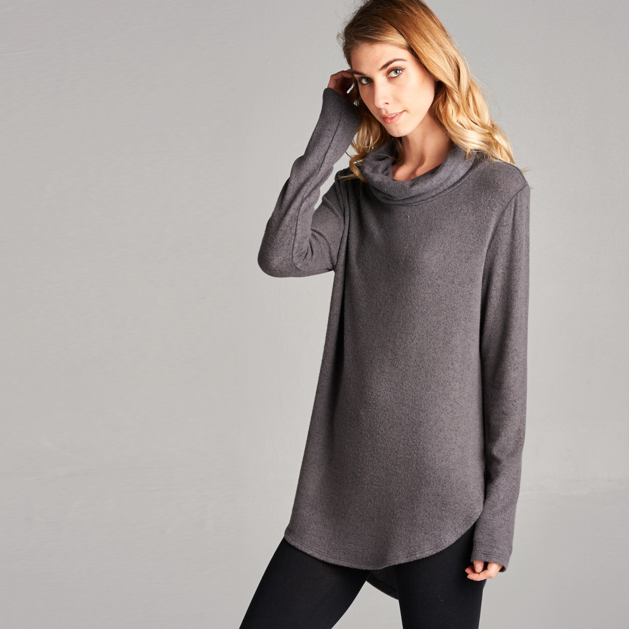 Long Sleeve Brushed Hacci Sweater - Charcoal, Medium (8-10)