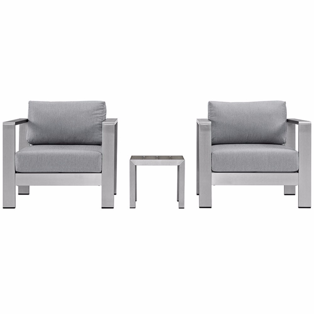 Shore 3 Piece Outdoor Patio Aluminum Sectional Sofa Set, Silver Gray
