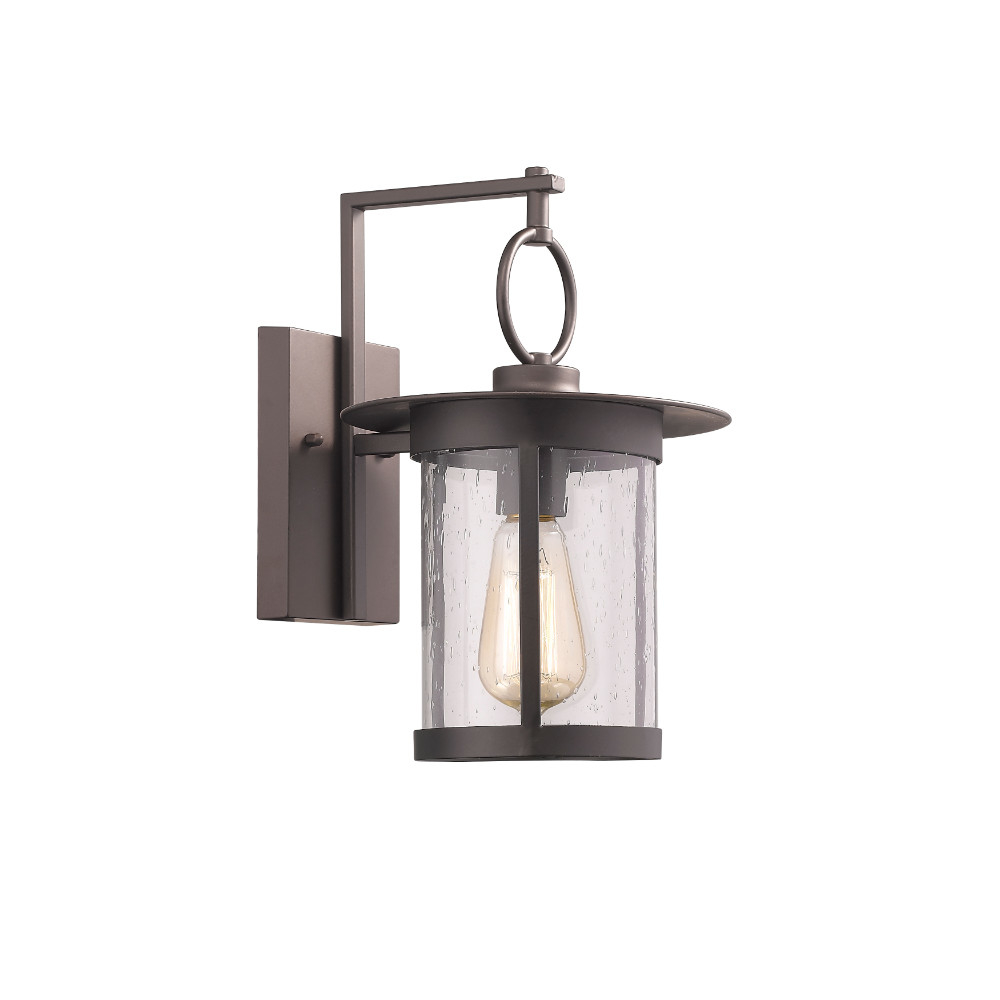 12 Inch Metal Frame Wall Sconce with Seeded Glass Shade, Bronze