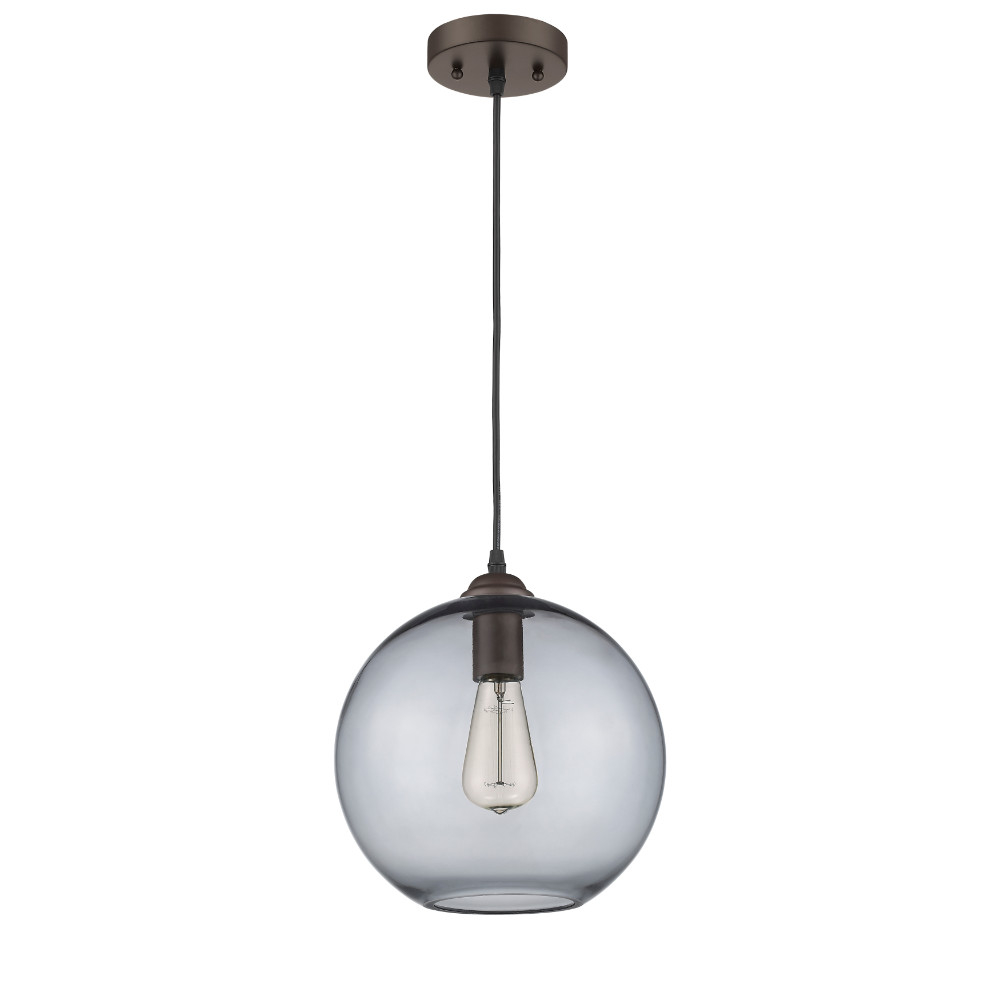 10 Inch Sphere Glass Shade Metal Pendant Light with Edison Bulb, Bronze