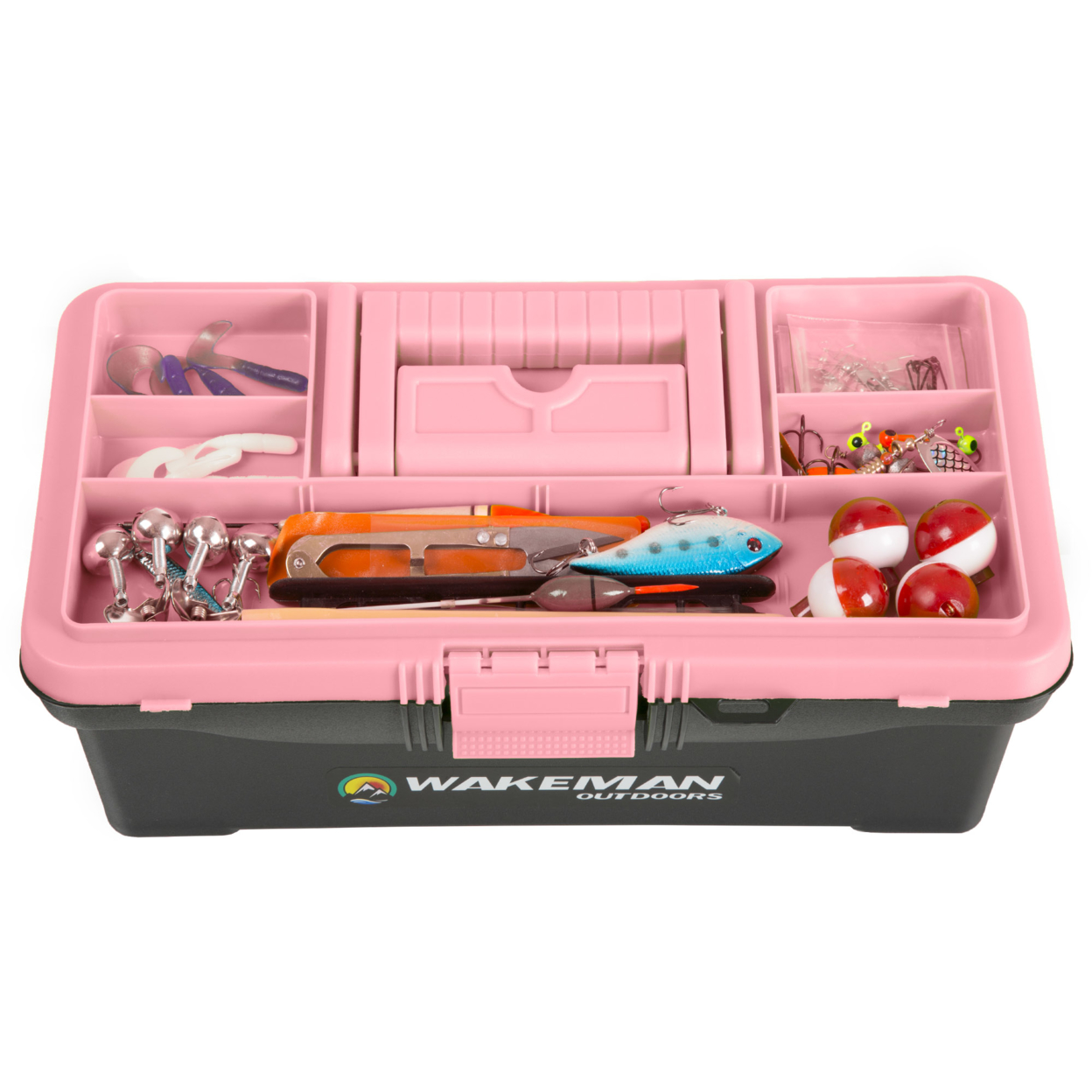 Pink Ladies Fishing Tackle Box With Starter Kit 55 Pc Lures Line Stringer Swivels