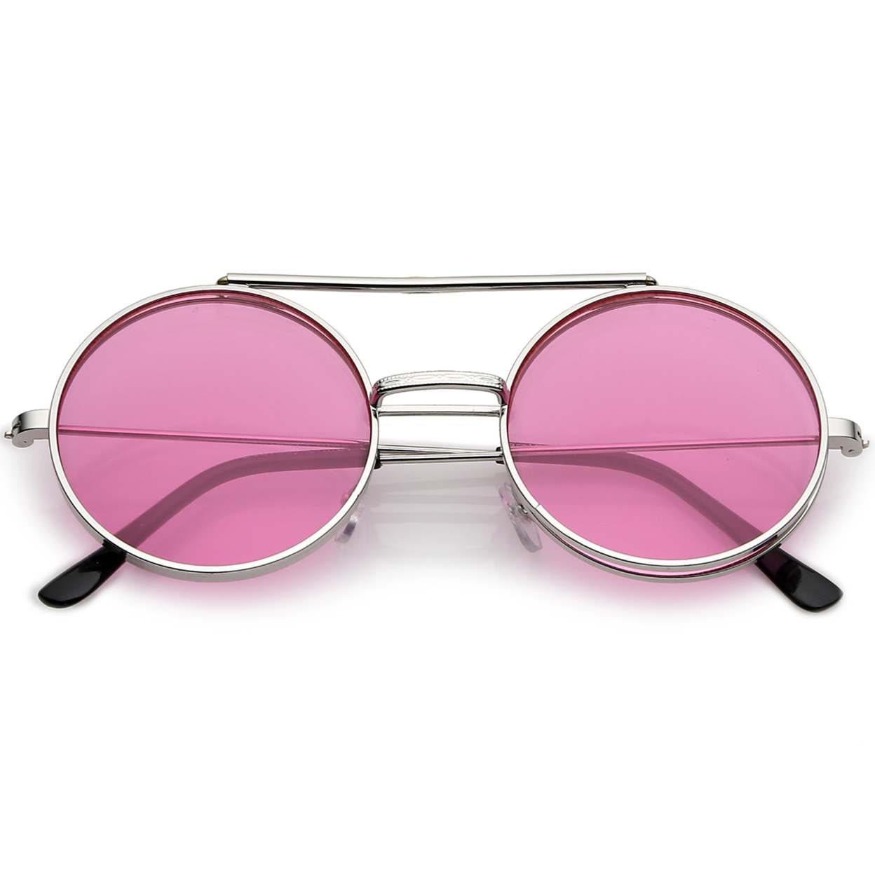 Mid Size Flip-Up Colored Lens Round Django Sunglasses 49mm - Silver / Pink