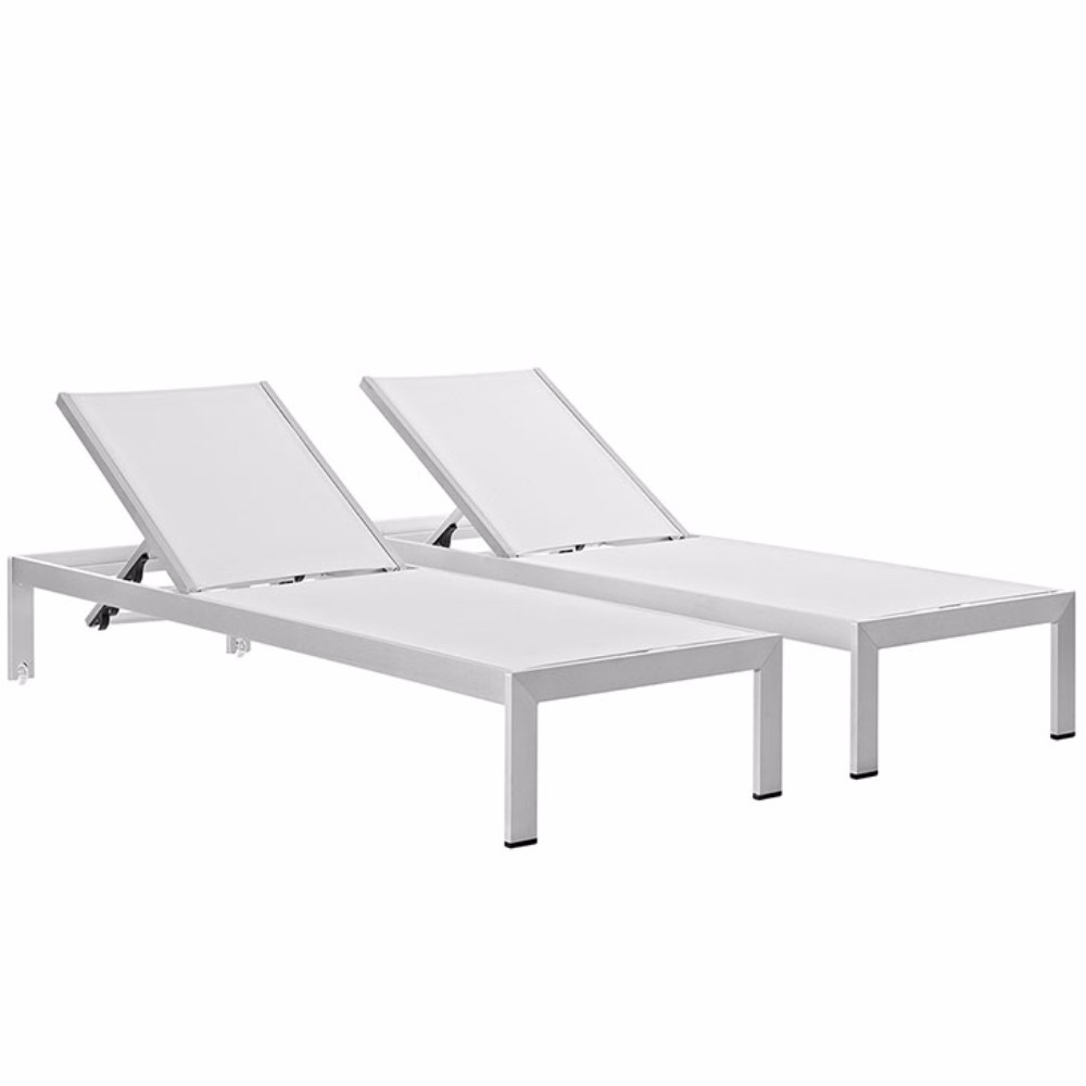 Shore Set Of 2 Outdoor Patio Aluminum Chaise, Silver White