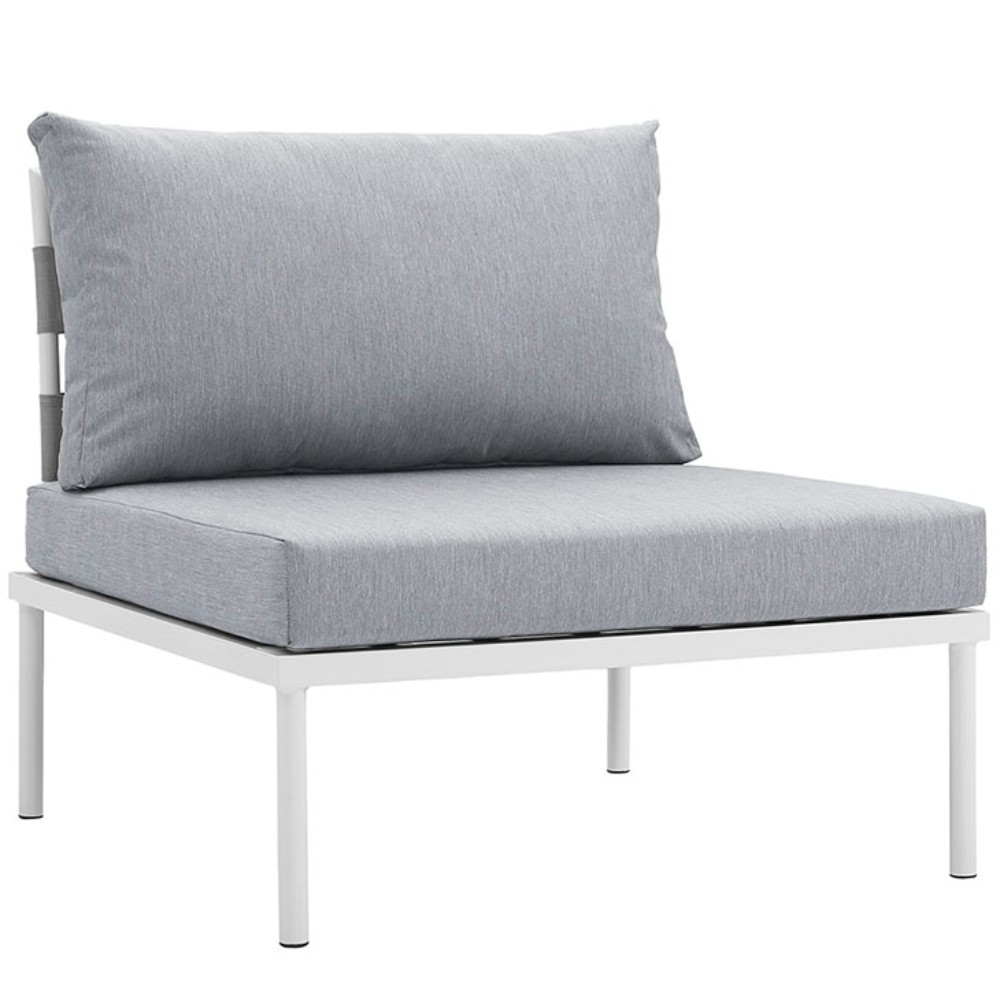 Harmony Armless Outdoor Patio Aluminum Chair, White Gray