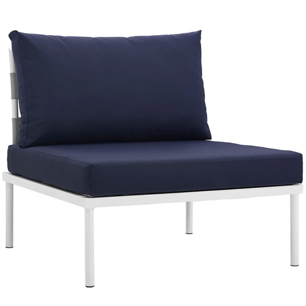 Harmony Armless Outdoor Patio Aluminum Chair, White Navy
