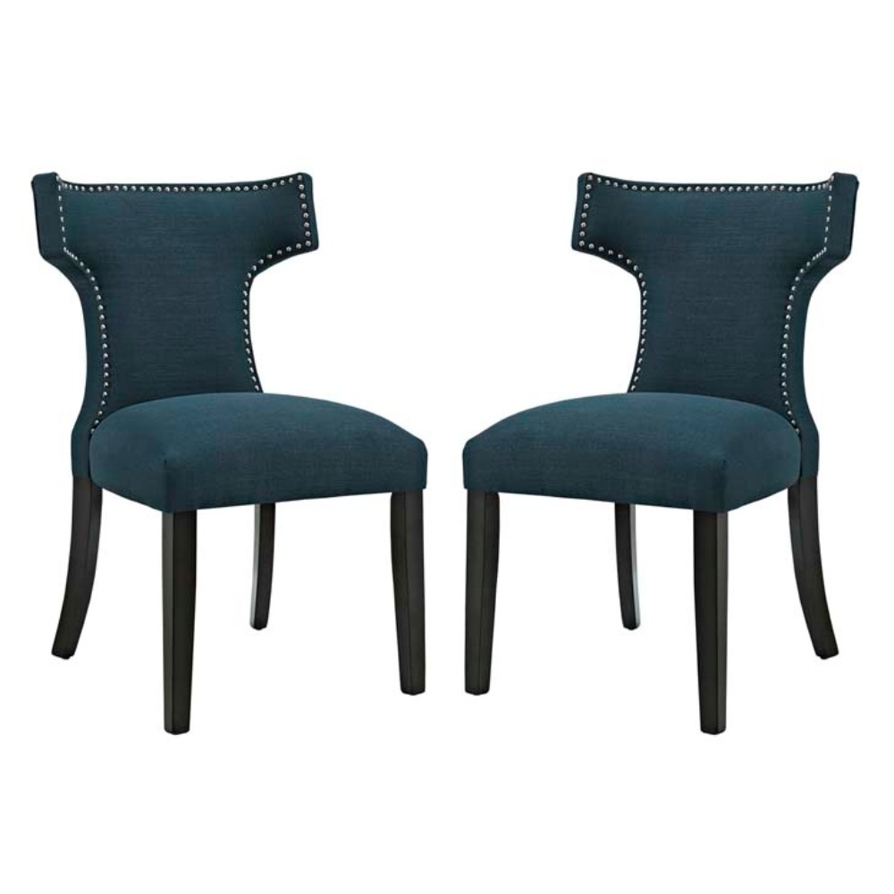 Curve Set Of 2 Fabric Dining Side Chair, Azure