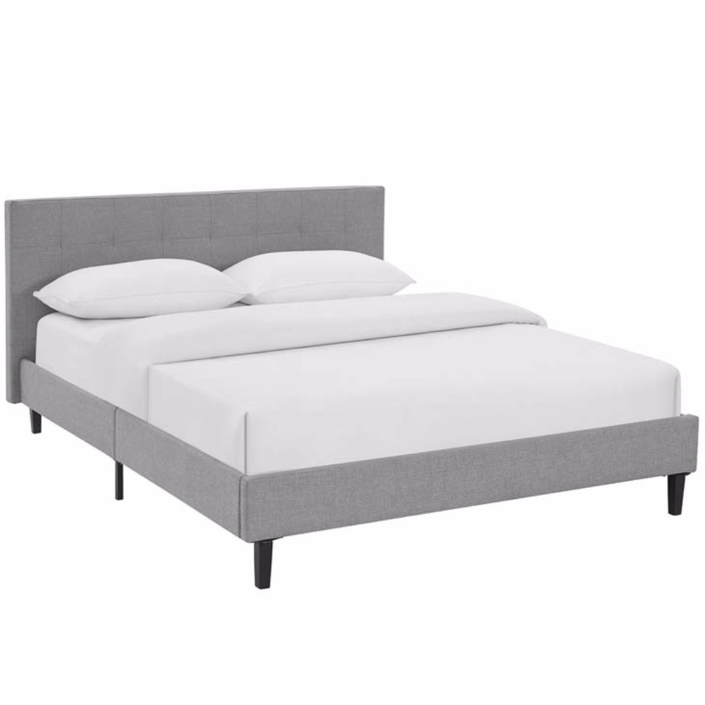 Linnea Queen Fabric Bed, Light Gray