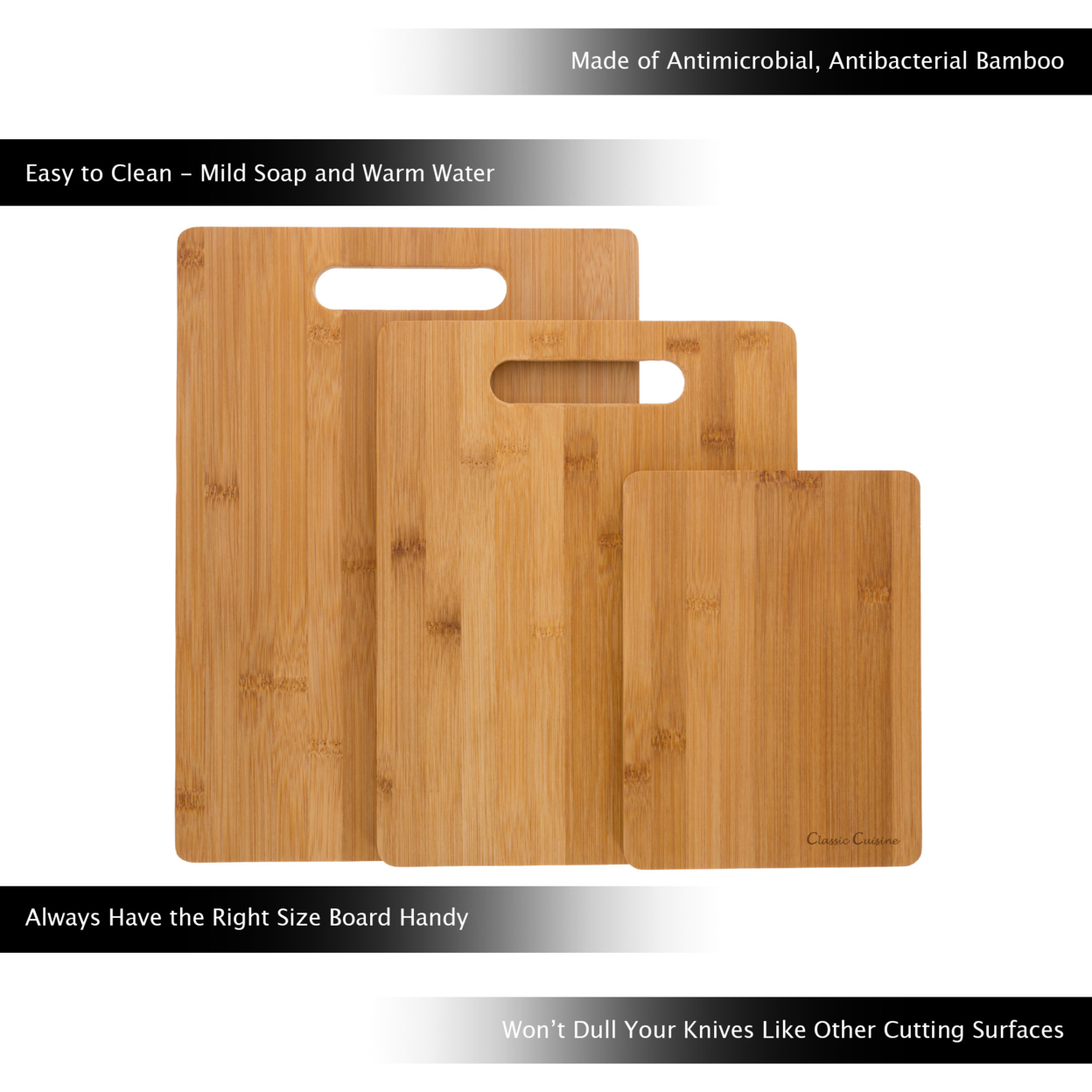 Set Of 3 Bamboo Cutting Boards By Classic Cuisine