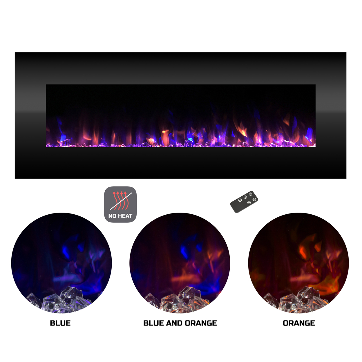 Electric NO HEAT Decorative Fireplace Color Changing LED Flames Wall Mount Remote 54 Inch