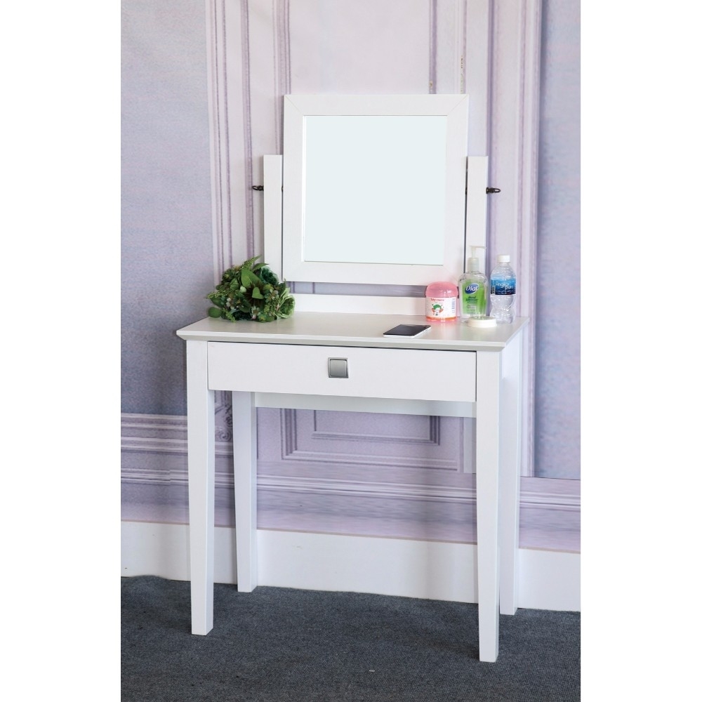 1 Drawer Wooden Vanity Table With Adjustable Mirror, White- Saltoro Sherpi