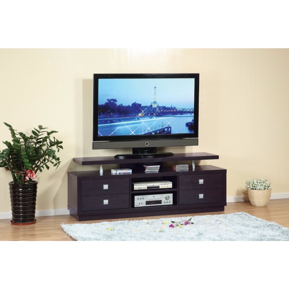 Modern Style TV Stand With 4 Drawers And 2 Open Shelves.- Saltoro Sherpi