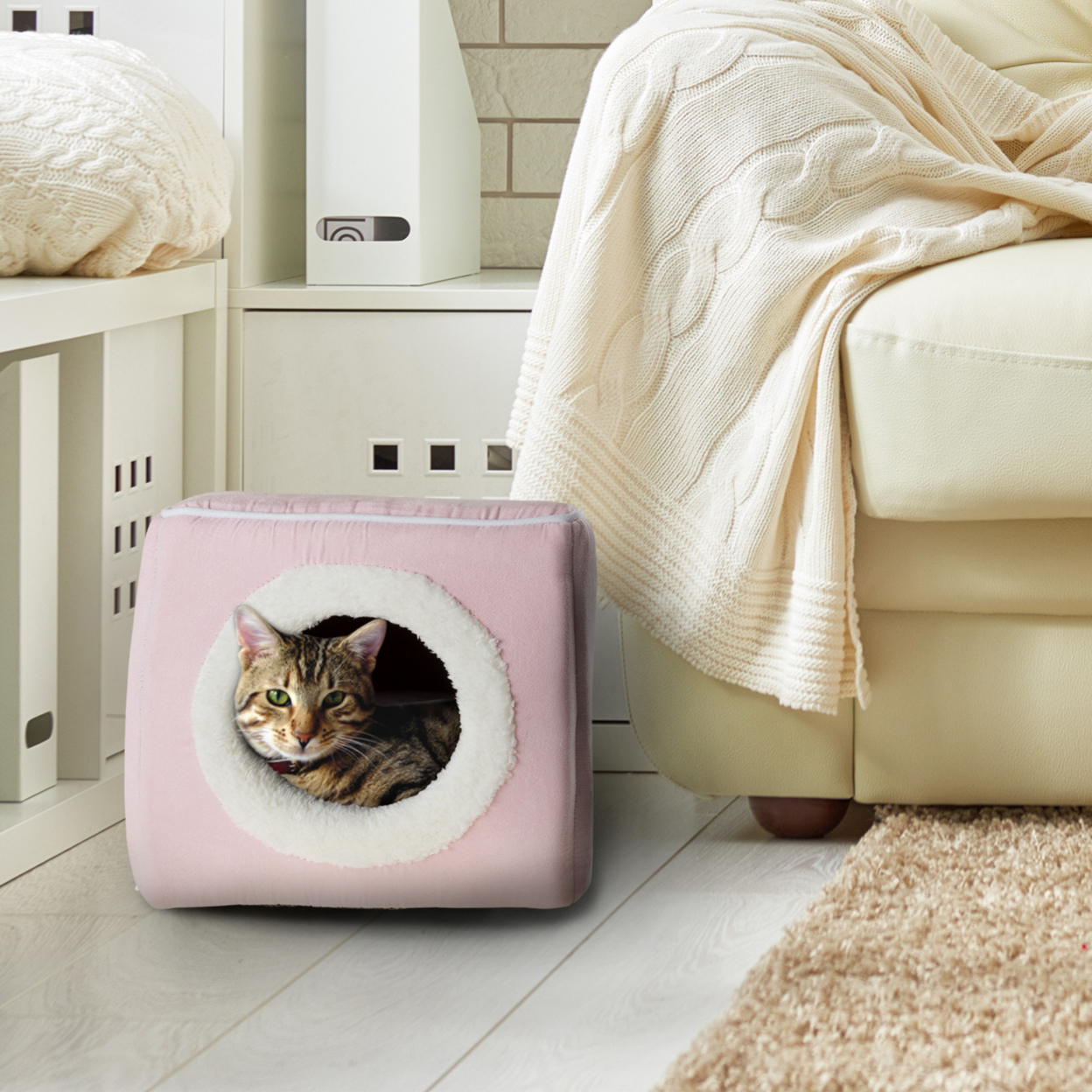 Pink Cat Cave Hide Out Cube Bed 13 X 12 Removable Pillow Makes Cat Feel Safe Cubby