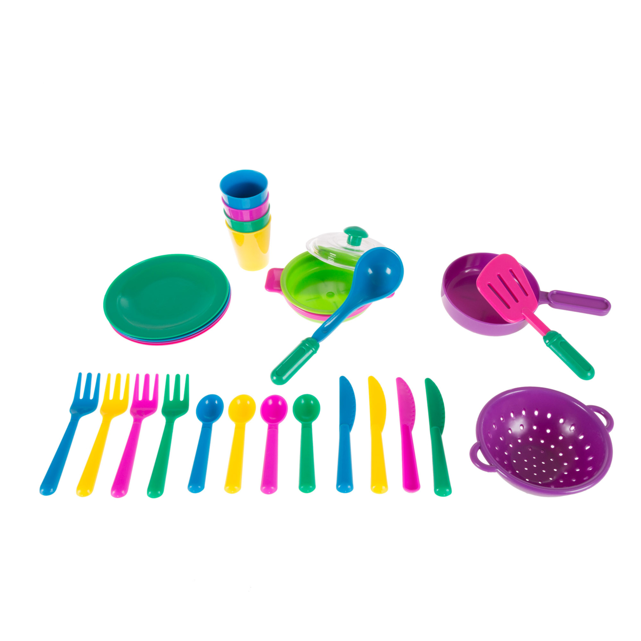 Kids Toy Play Dishes Tableware Dish Drainer Plates Forks Cups Kitchen Play Set