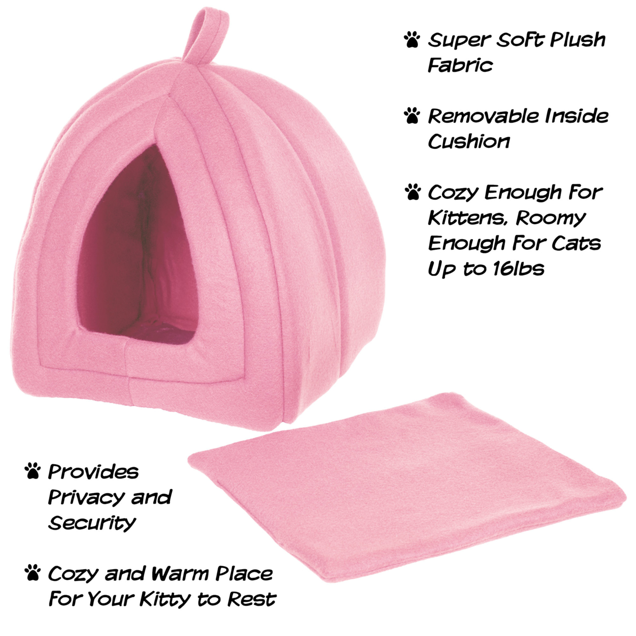 Pink Cat Pet Igloo Cave Enclosed Covered Tent House Removable Cushion Bed