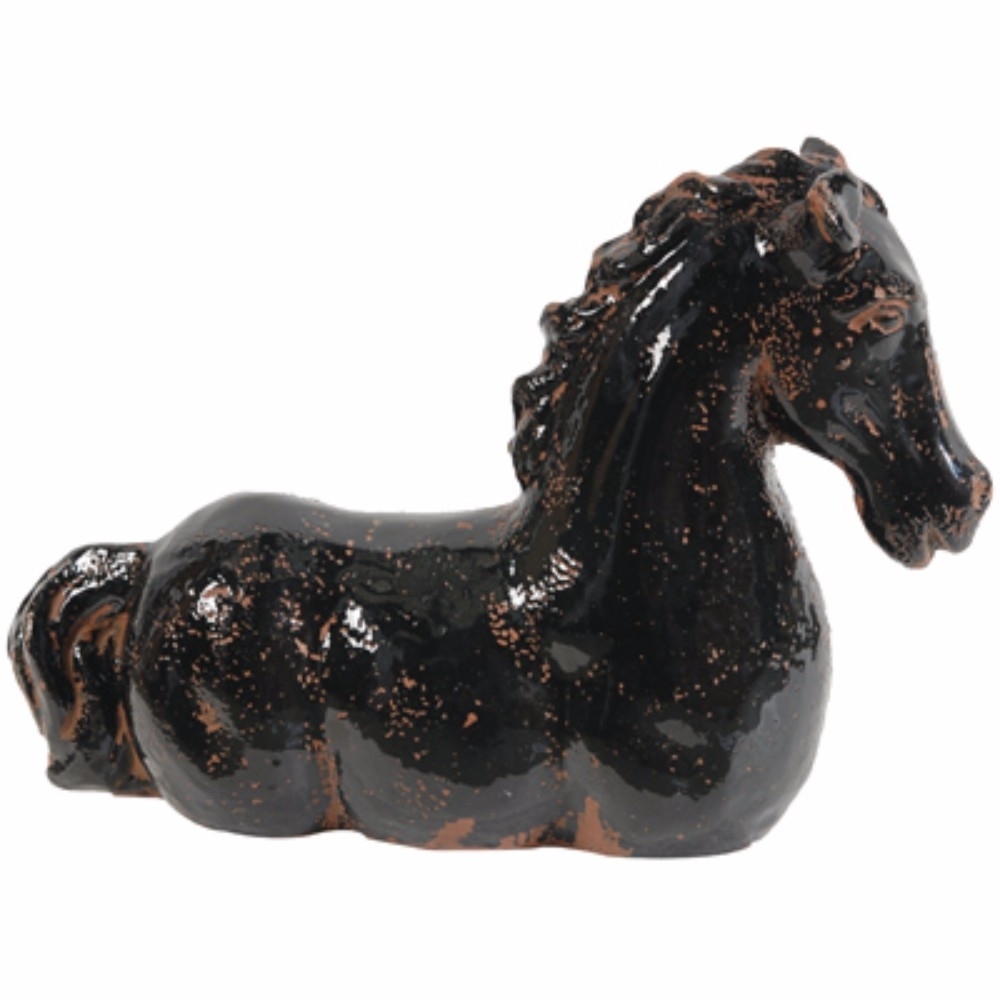 17 Inch Ceramic Accent D?cor, Horse Statue, Black And Brown- Saltoro Sherpi