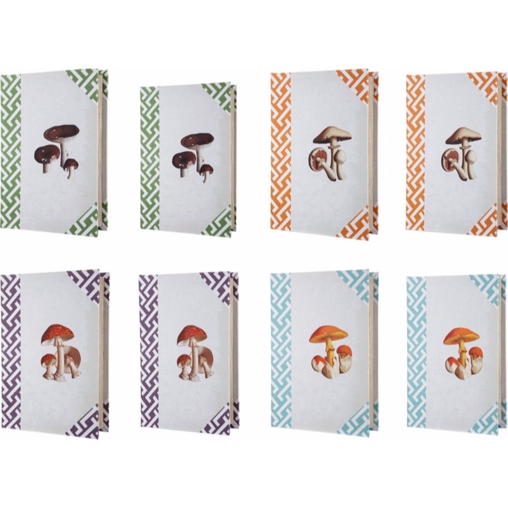 Mushroom Design Imprint Book Boxes, Set Of 8, Multicolor- Saltoro Sherpi