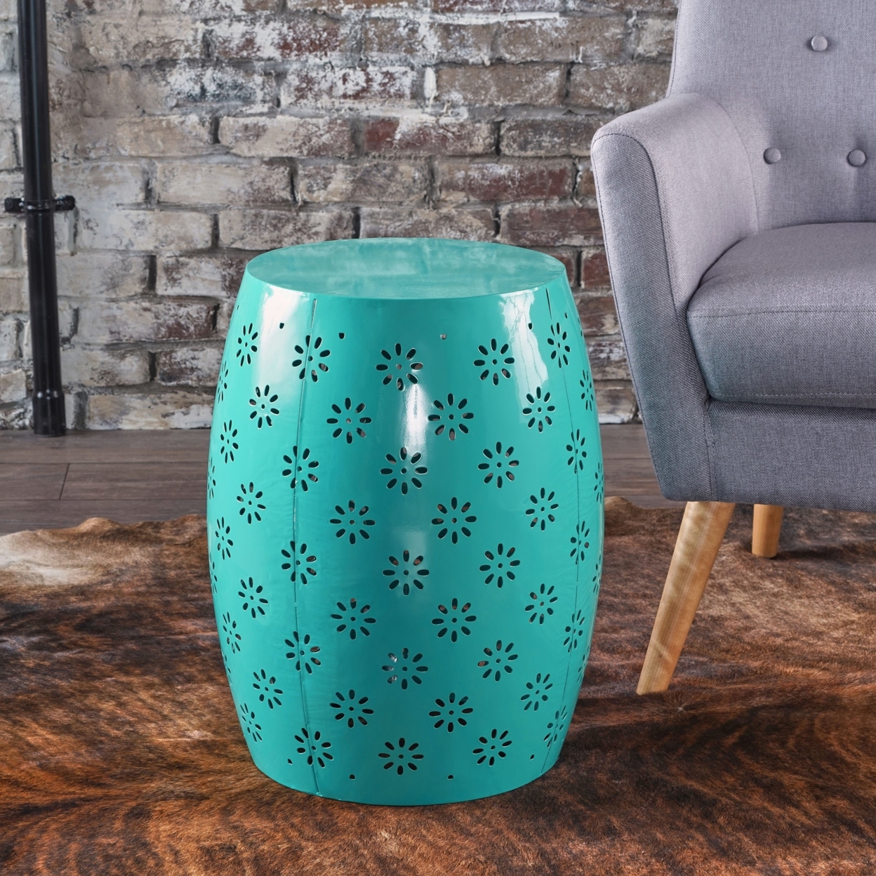 Riley Outdoor 12 Iron Side Table - Teal
