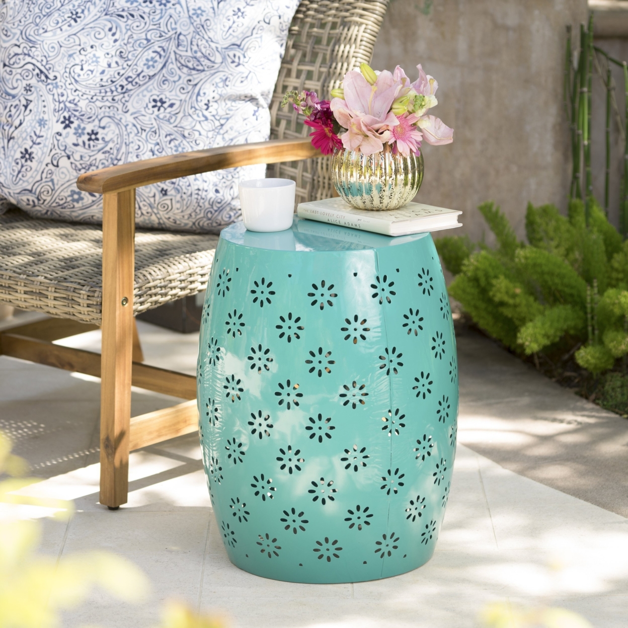 Breeze Outdoor 15 Iron Side Table - Teal