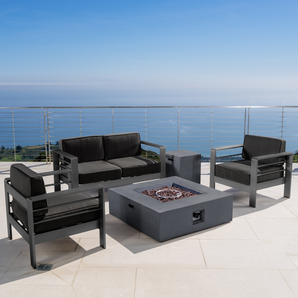 Coral Bay Outdoor Grey Aluminum 5Pc Sofa Set W/ Square Fire Table - Dark Grey